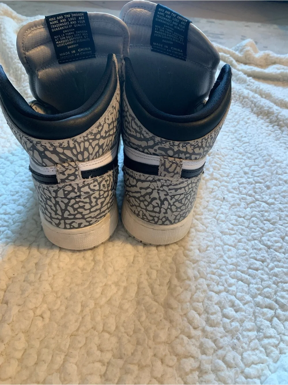 Nike Kids High-Top Sneakers in White, Black, and Gray Elephant Print